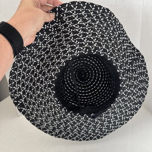 Fashion Hat Wide Brim Woven Sun Hat Beaded String Band NWT Black - Picture 3 of 15